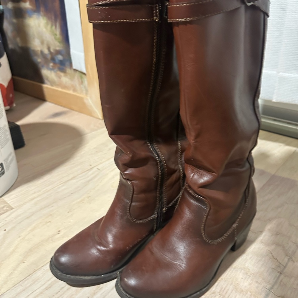 Brown Leather Knee-High Boots